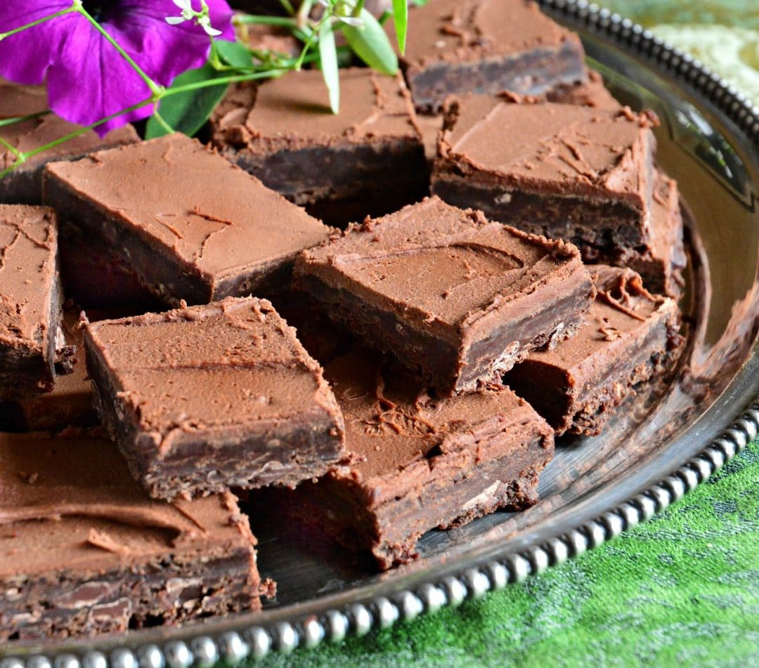 Big Batch Brownies Side View on silver platter
