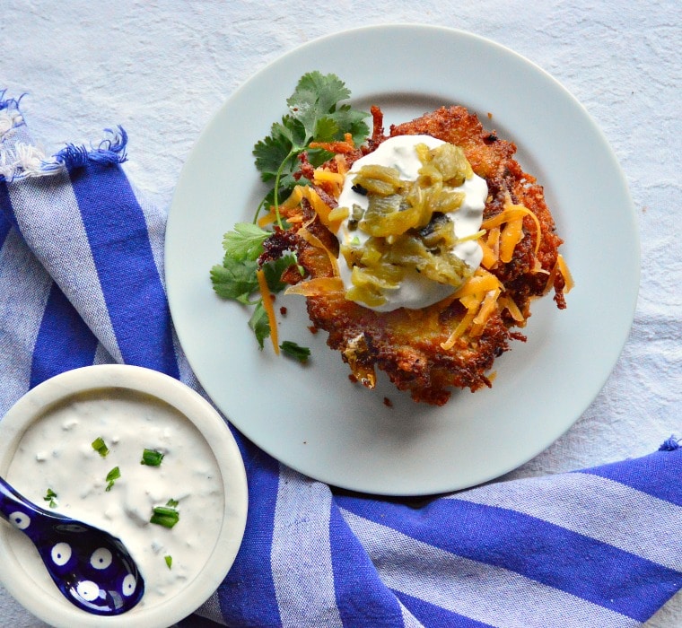 Latkes with Green Chiles and Cheese