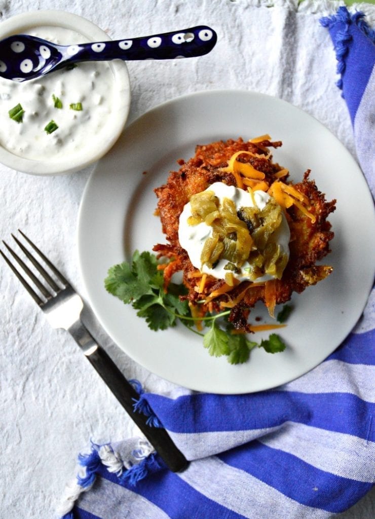green chile and cheese latkes