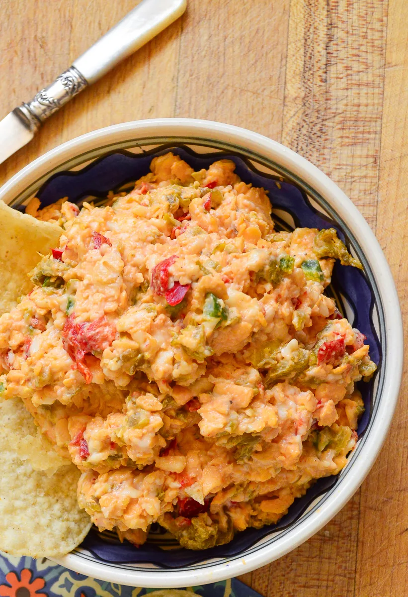 spicy pimento cheese on wood board