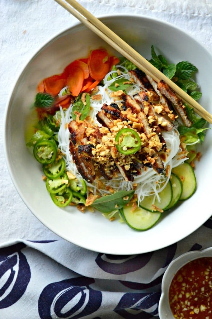 vietnamese grilled pork noodle bowl