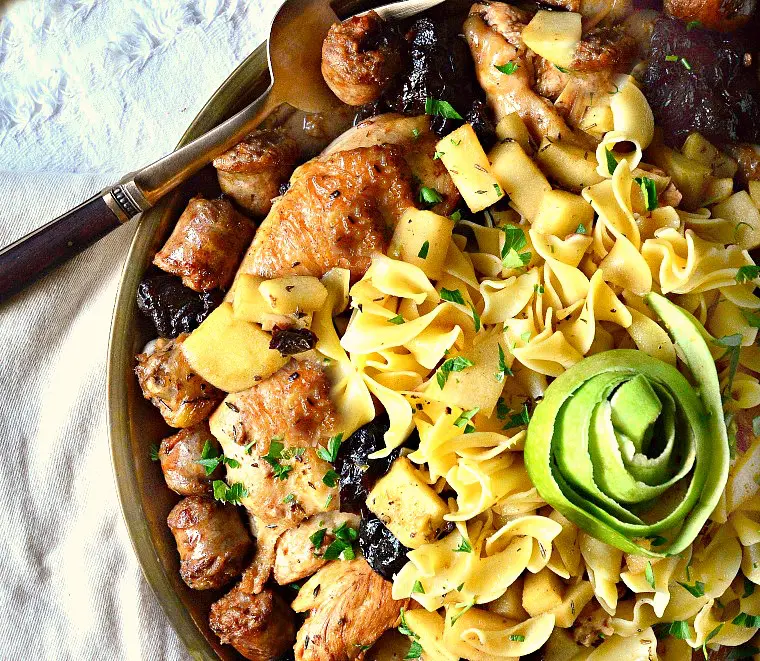 Chicken with Apples, sausage and Prunes
