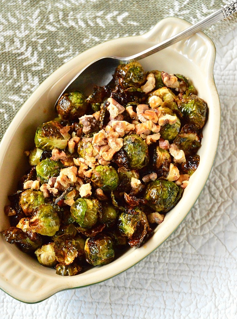 Roasted Brussels Sprouts with a Maple Walnut Vinaigrette
