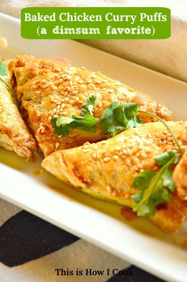 Baked Chinese Curry Puffs on a white platter