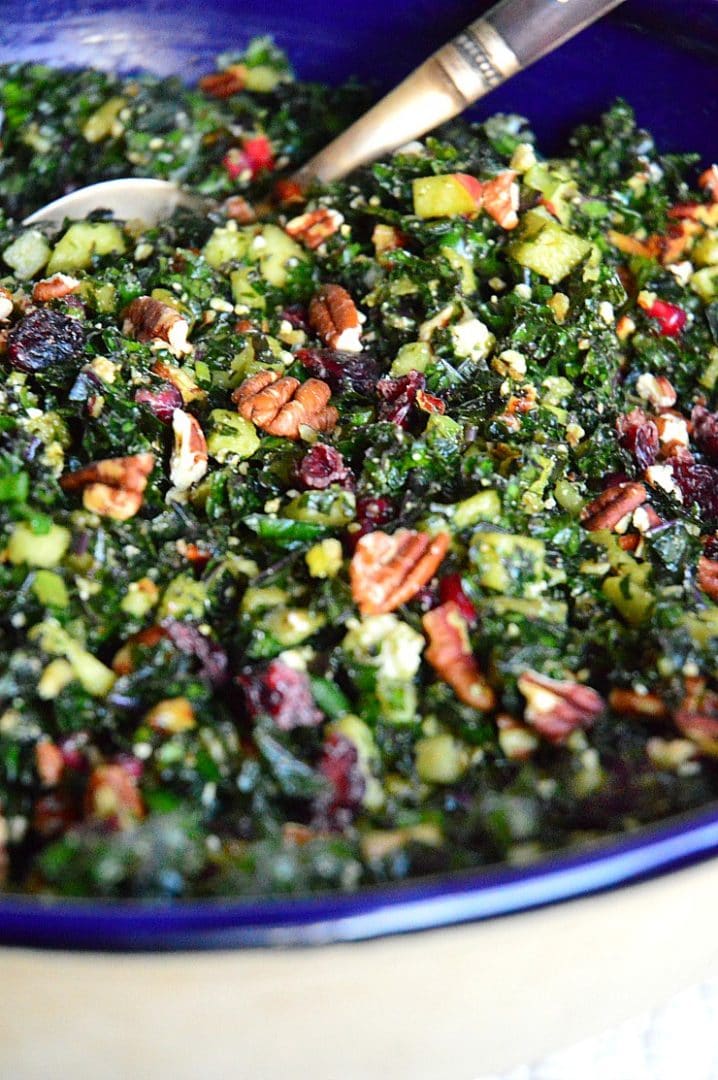 Chopped Kale Salad in blue bowl