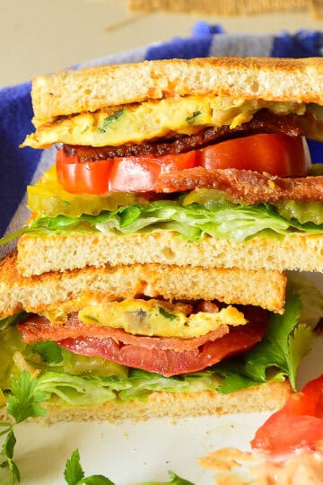 st paul sandwich halves stacked on plate