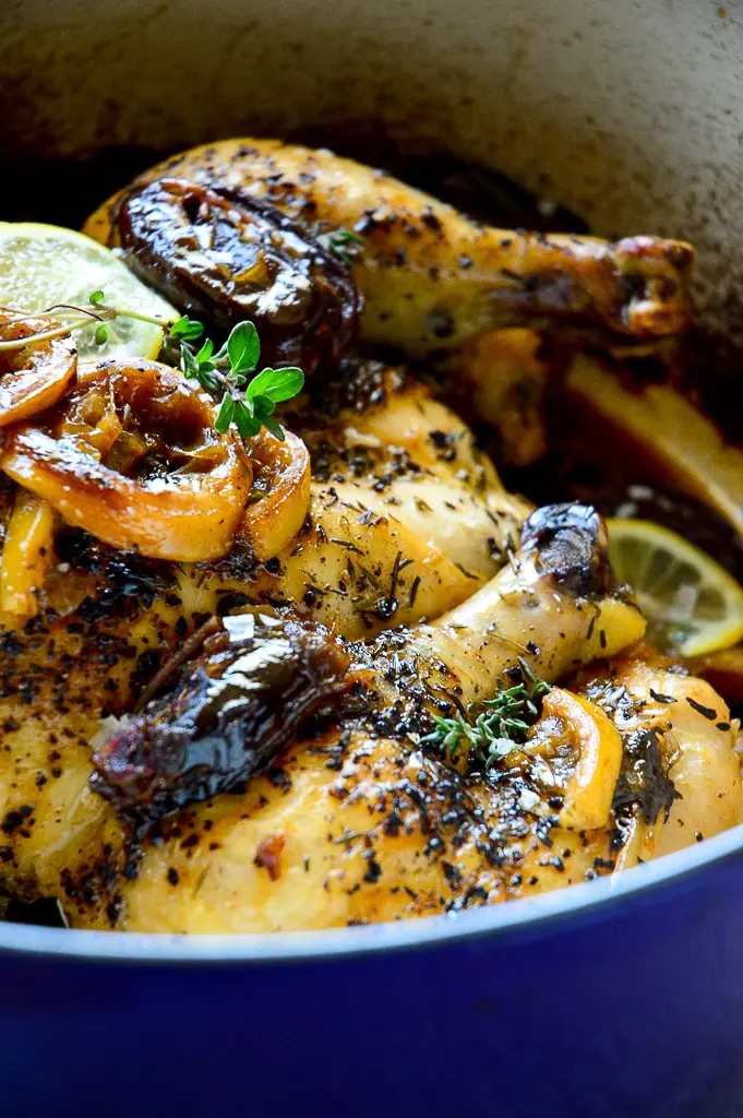 Chicken with Dates and lemons in Dutch Oven