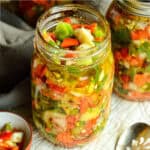 chicago style giardinera recipe in mason jar with serving spoon
