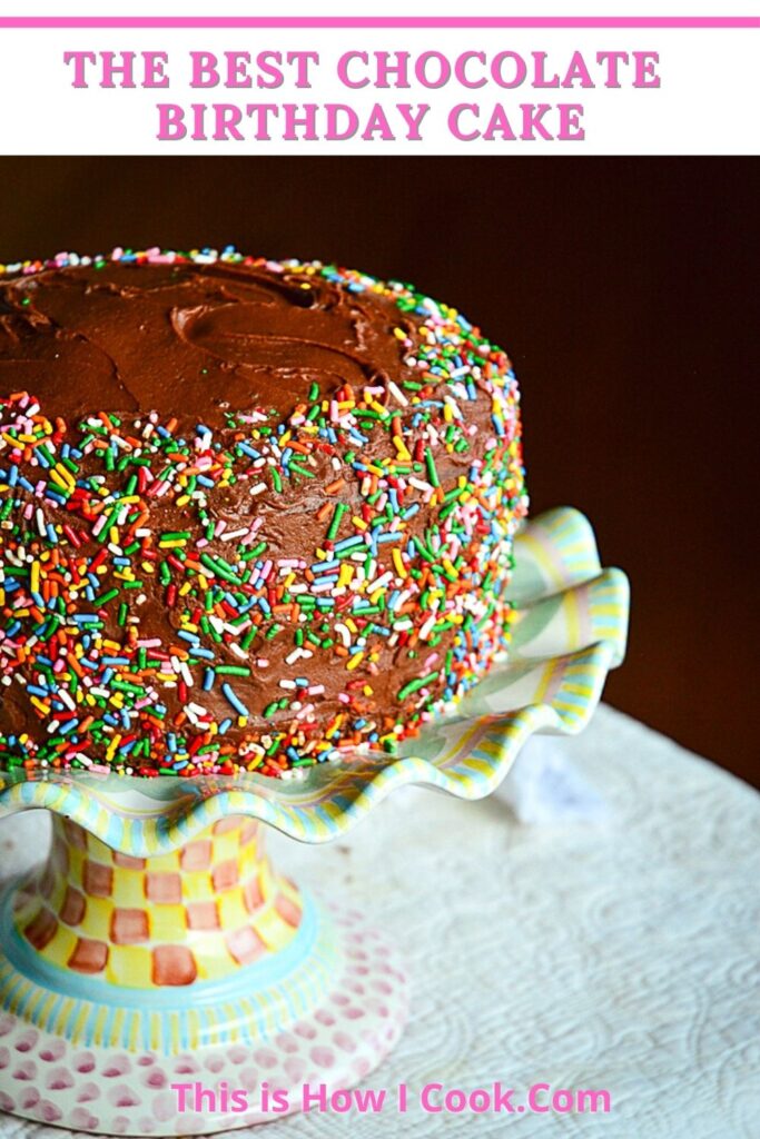 Chocolate Birthday Cake on colorful cake platter