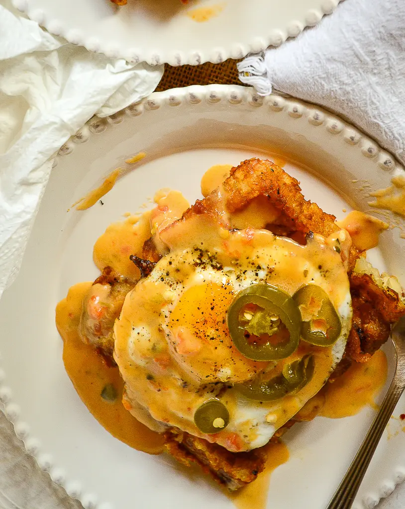 Eggs Benedict on Tater Tot Waffles - Pudge Factor