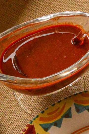 red chile sauce in gravy boat