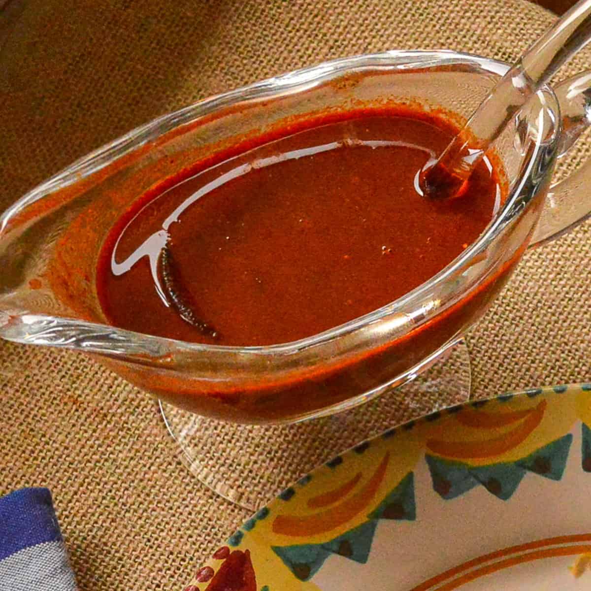 red chile sauce in gravy boat