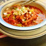 Healthy Buffalo Chicken Chili in a bowl with spoon