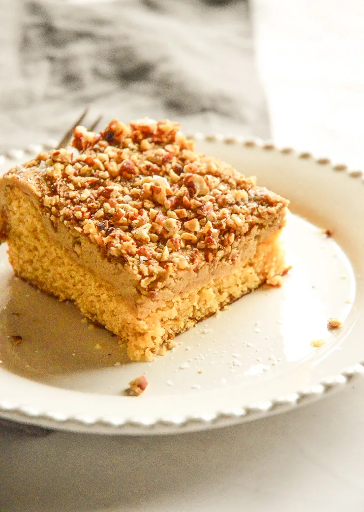 Salted Caramel Cake with pecans on top