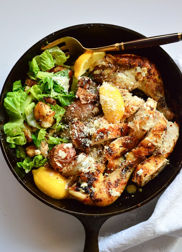 Caesar Chicken and Salad in Skillet