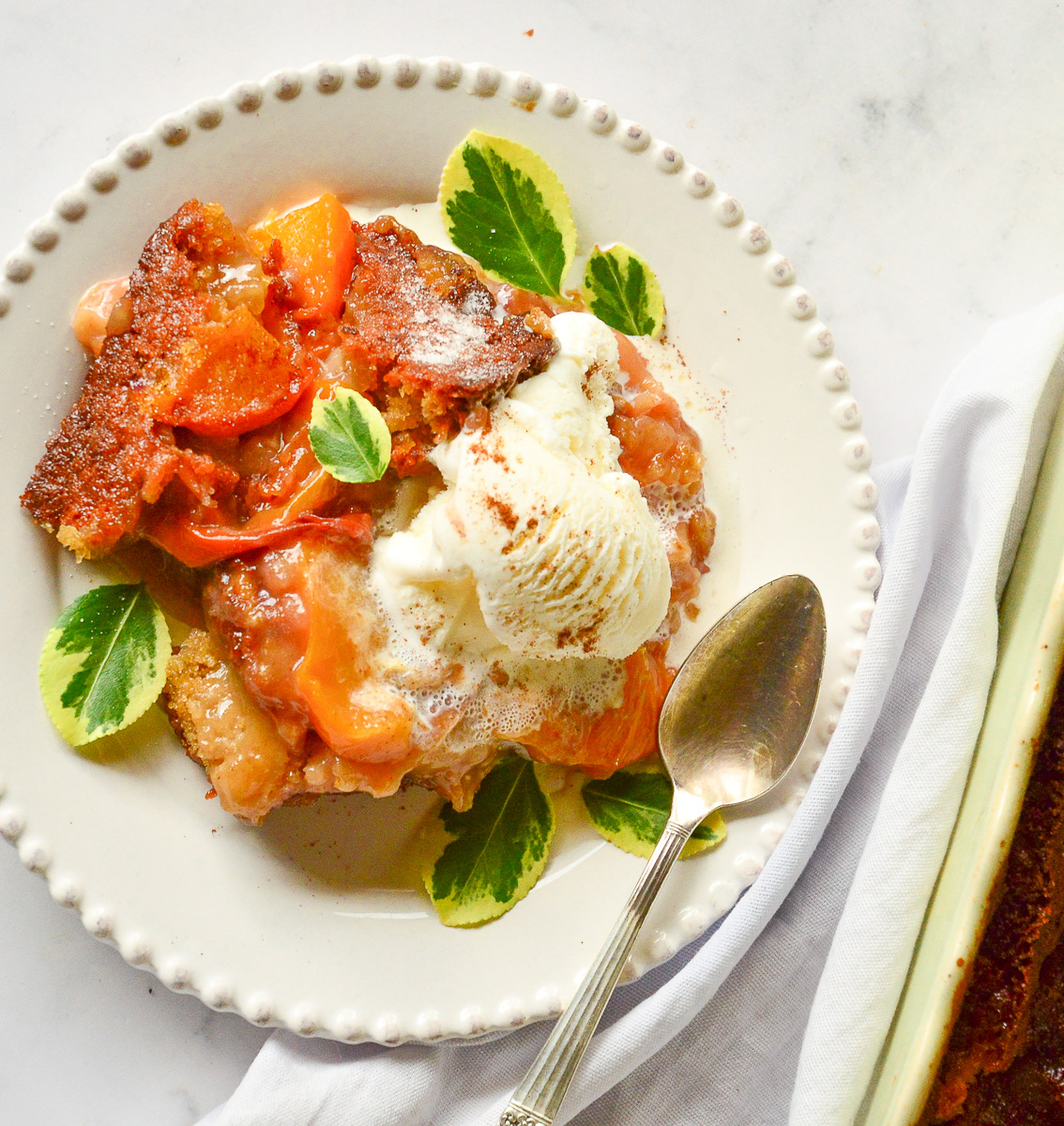 Peach cobble with ice cream