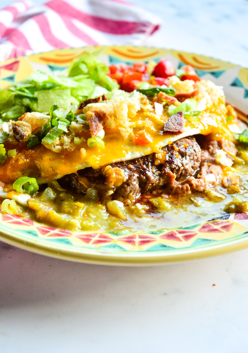 Mexican burger on colorful plate