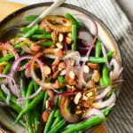 Best green bean recipe salad in white pottery bowl