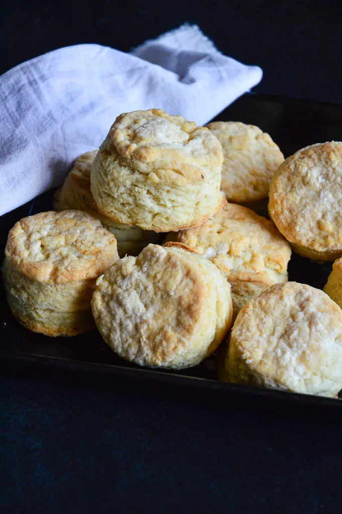 southern buttermilk biscuits recipe black tray blue napkin