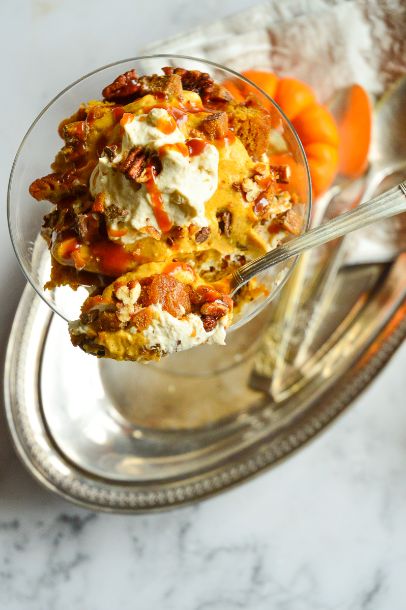 pumpkin trifle on silver platter