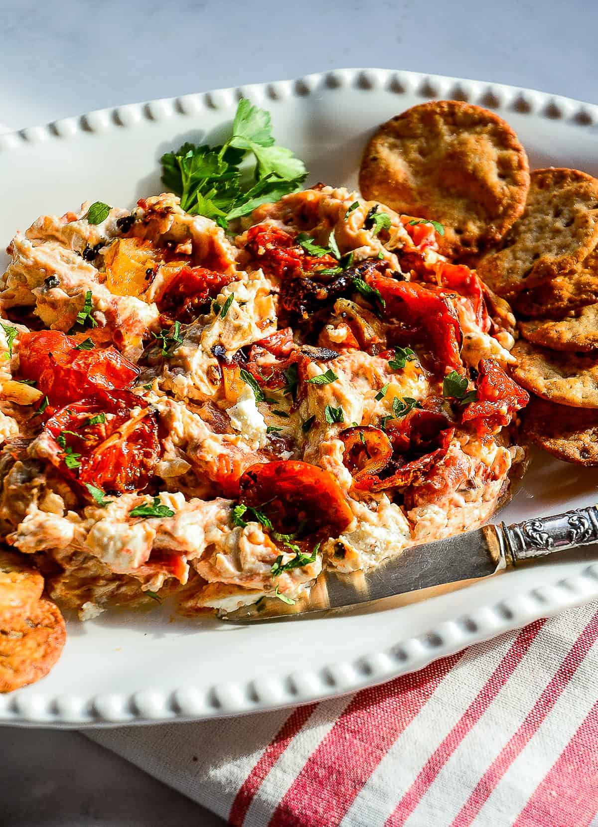 boursin cheese appetizer with roasted tomatoes