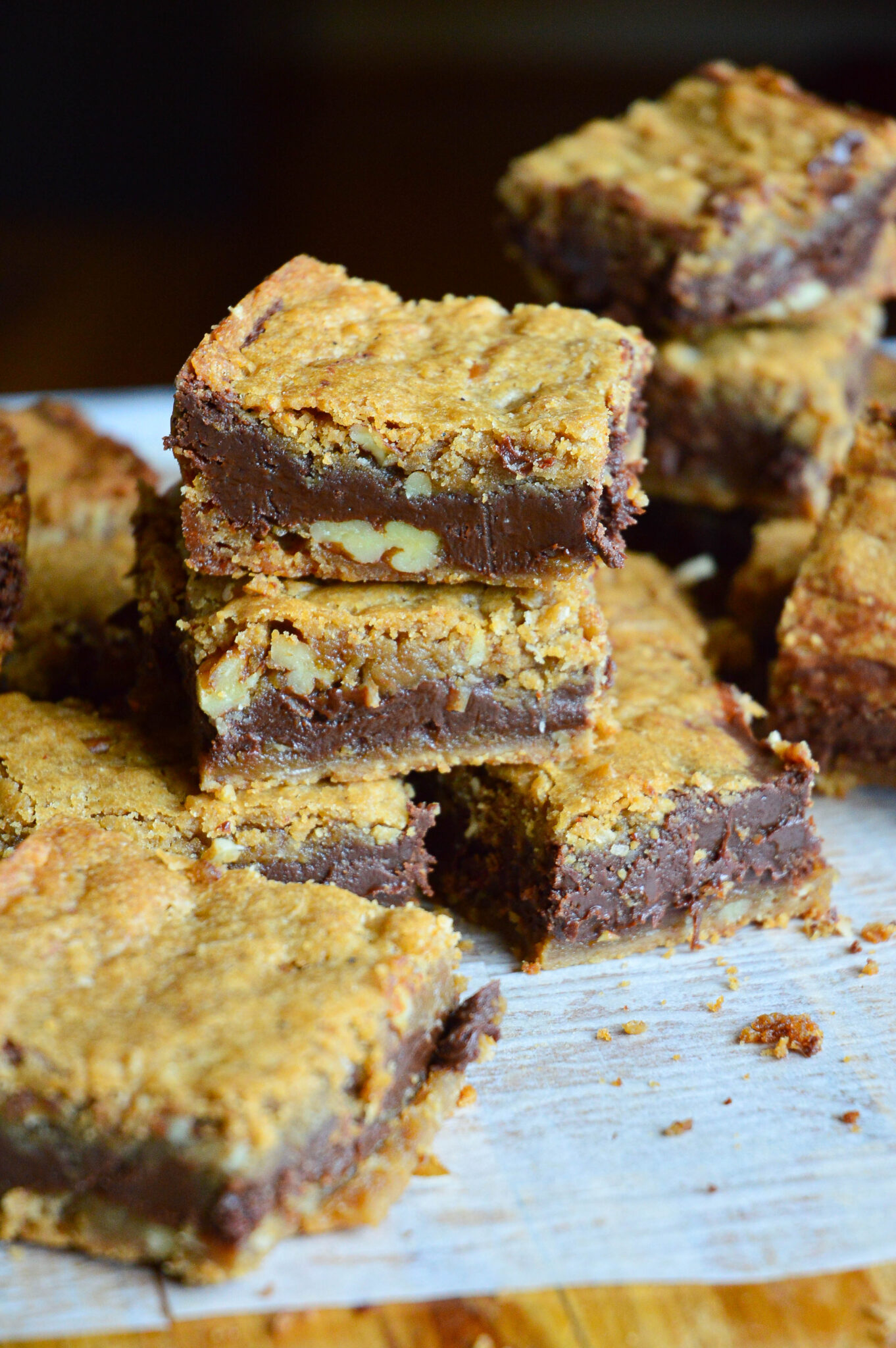 blondies vs. brownies on parchment paper