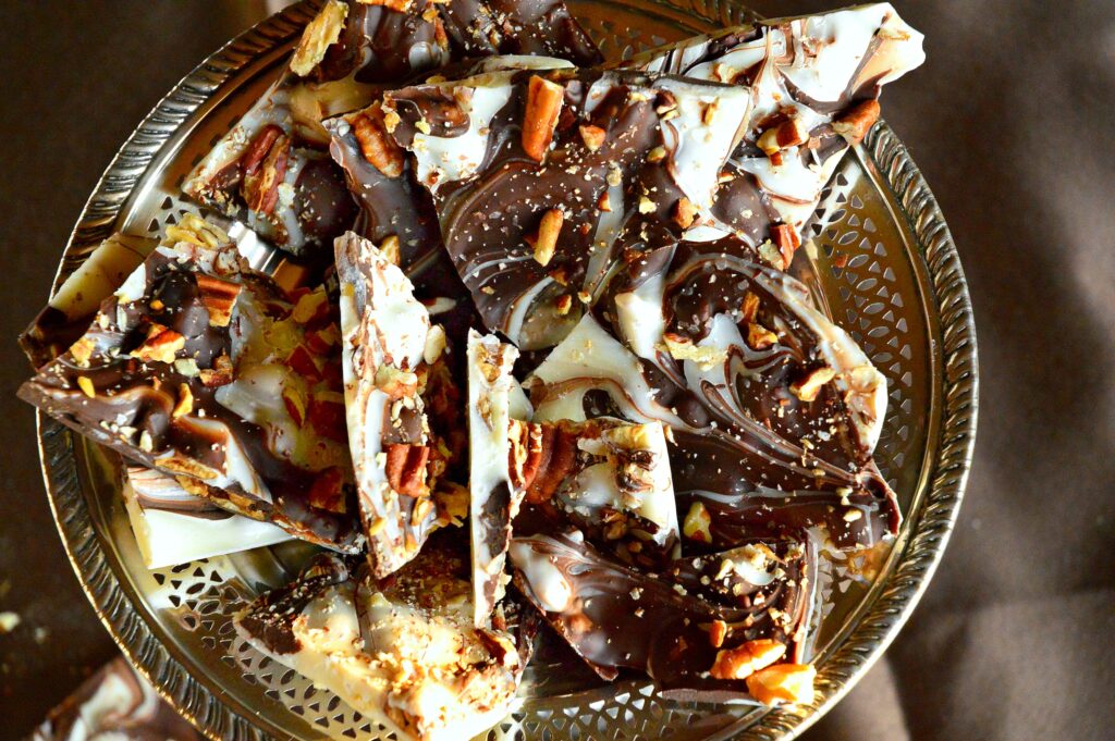 Almond bark vs chocolate with DOuble Chocolate Bark in bowl