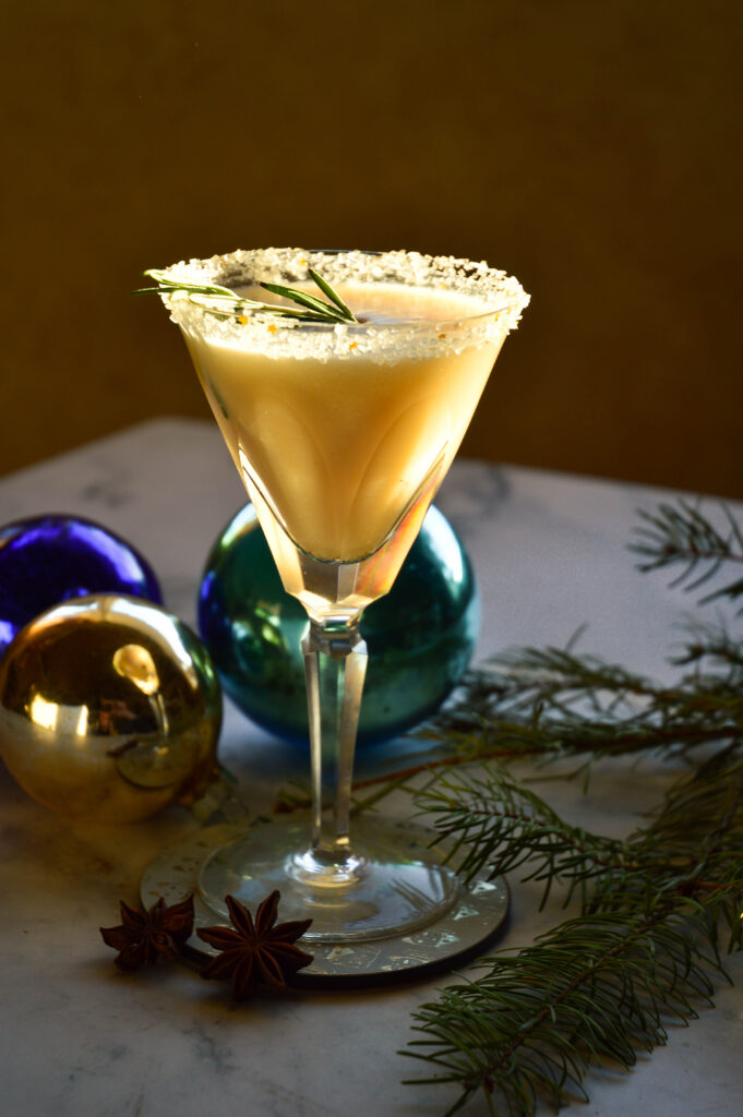 coconut tequila cocktails recipe in crystal glass with ornaments