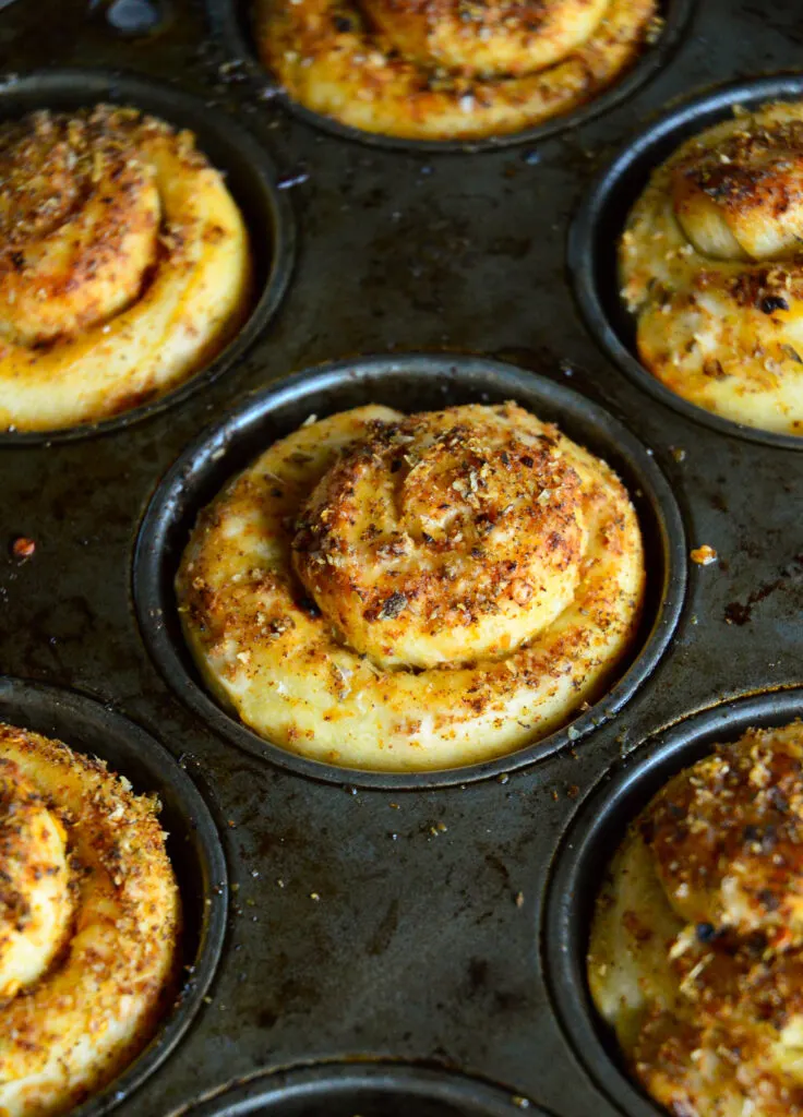 leftover pizza dough garlic rolls in muffin cup