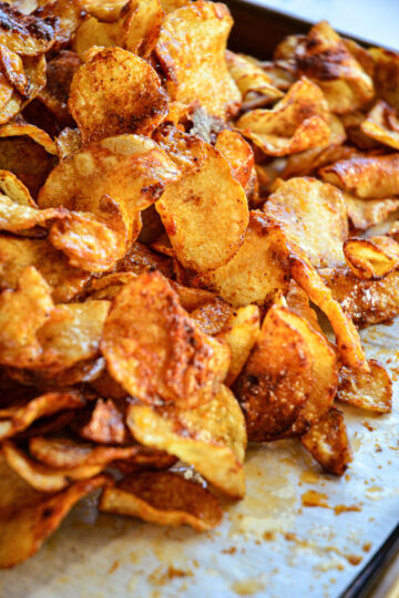 hot honey butter chips recipe on baking sheet
