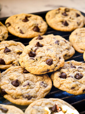 original Mrs. Fields chocolate chip cookie recipe cookies on rack