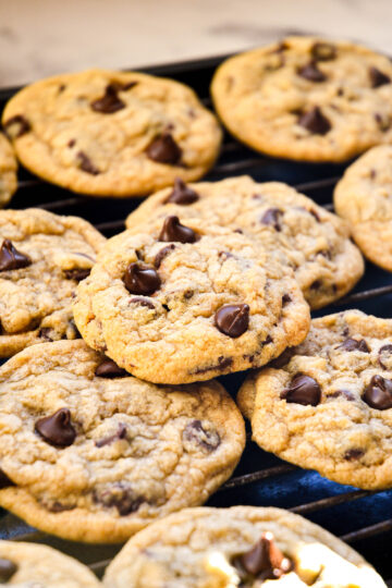 original Mrs. Fields chocolate chip cookie recipe cookies on rack