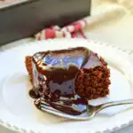 no dairy chocolate cake recipe on white plate with fork