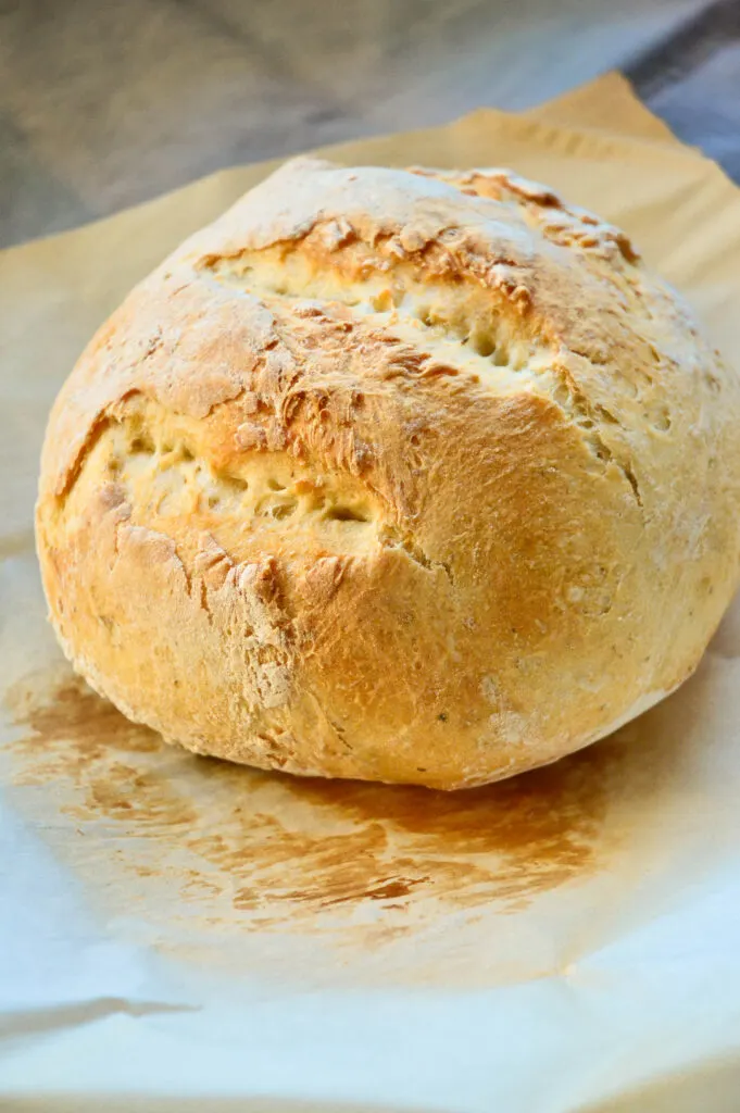 artisan boule bread recipe on parchment paper