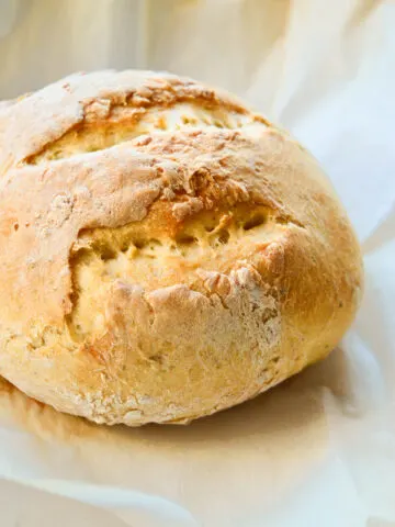 no-knead artisan boule bread recipe on parchment