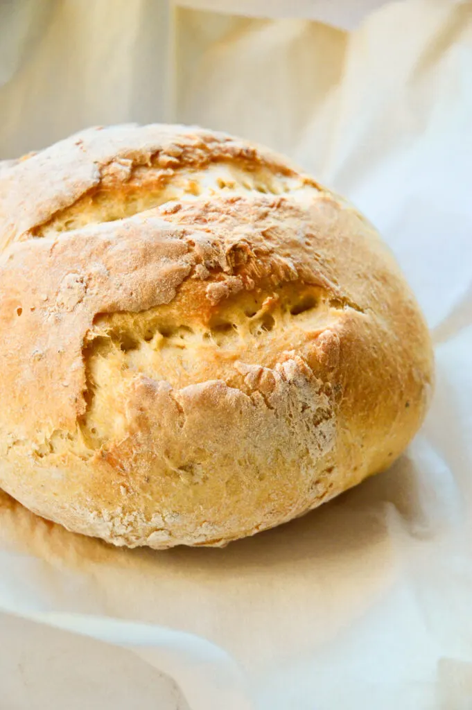 no-knead artisan boule bread recipe on parchment