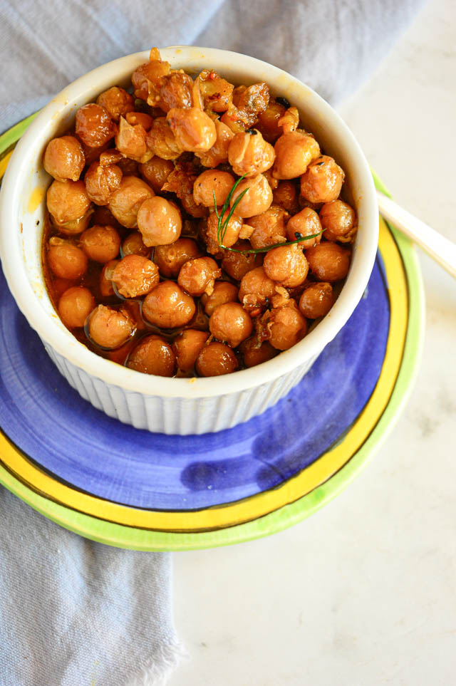 baked chickpeas in olive oil in ramekin