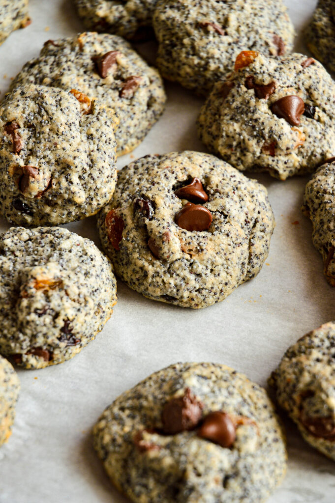 poppy seed cookies on baking sheet