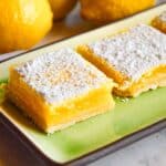 Lemon Bars on green plate for can you freeze lemon bars