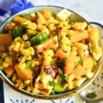 roasted corn salad with mango and haalloumi