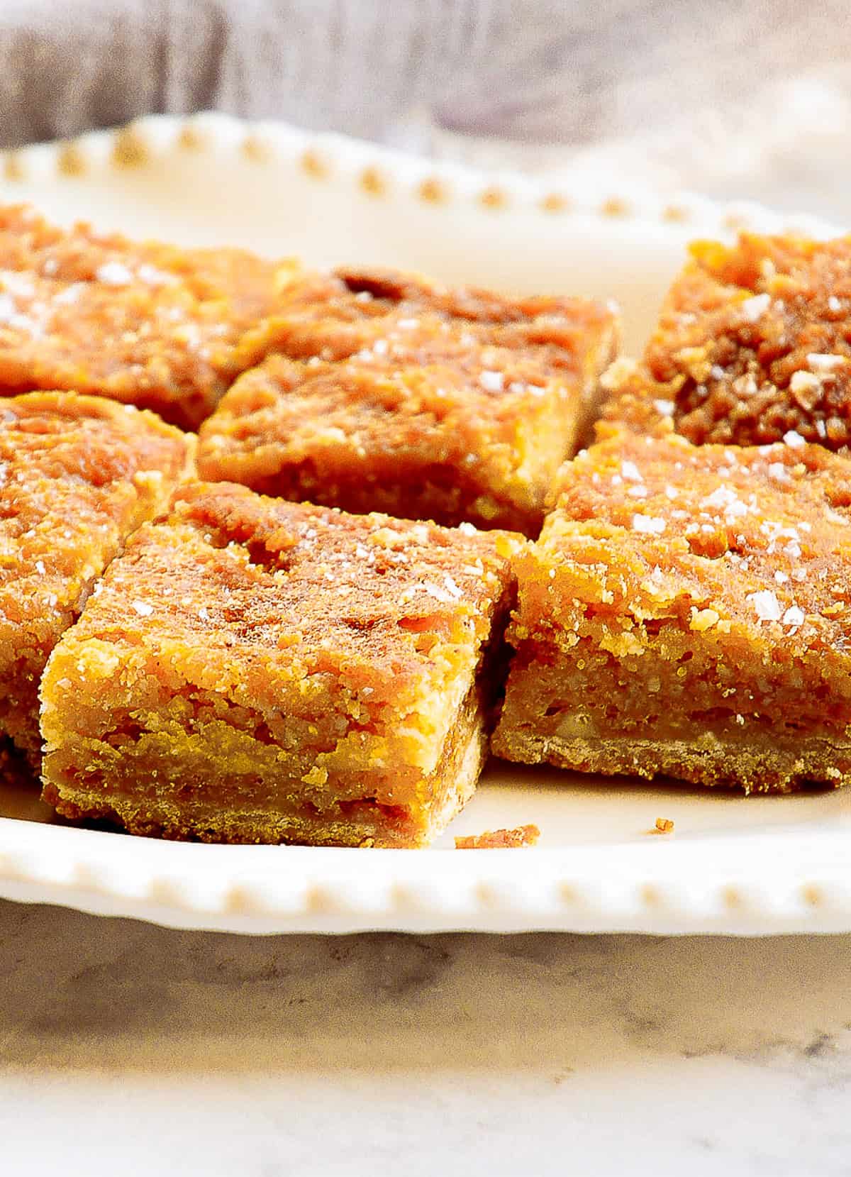 golden honey bars cut into squares