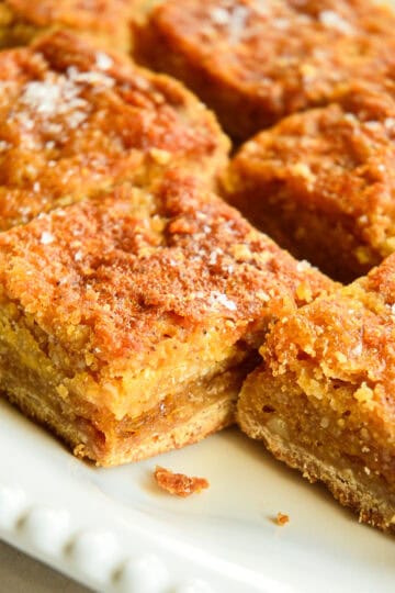 individual salted honey bars on white plate