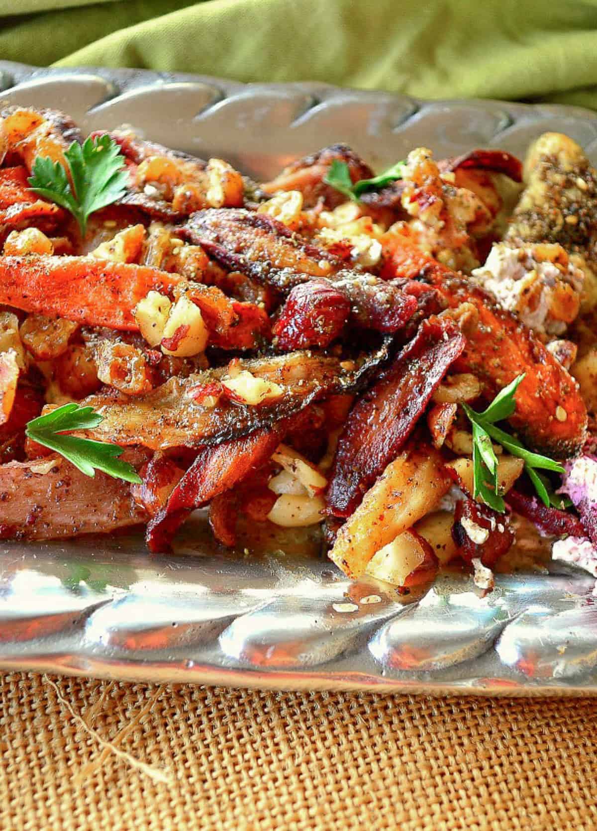 colored roasted carrots with brown butter and hazelnuts