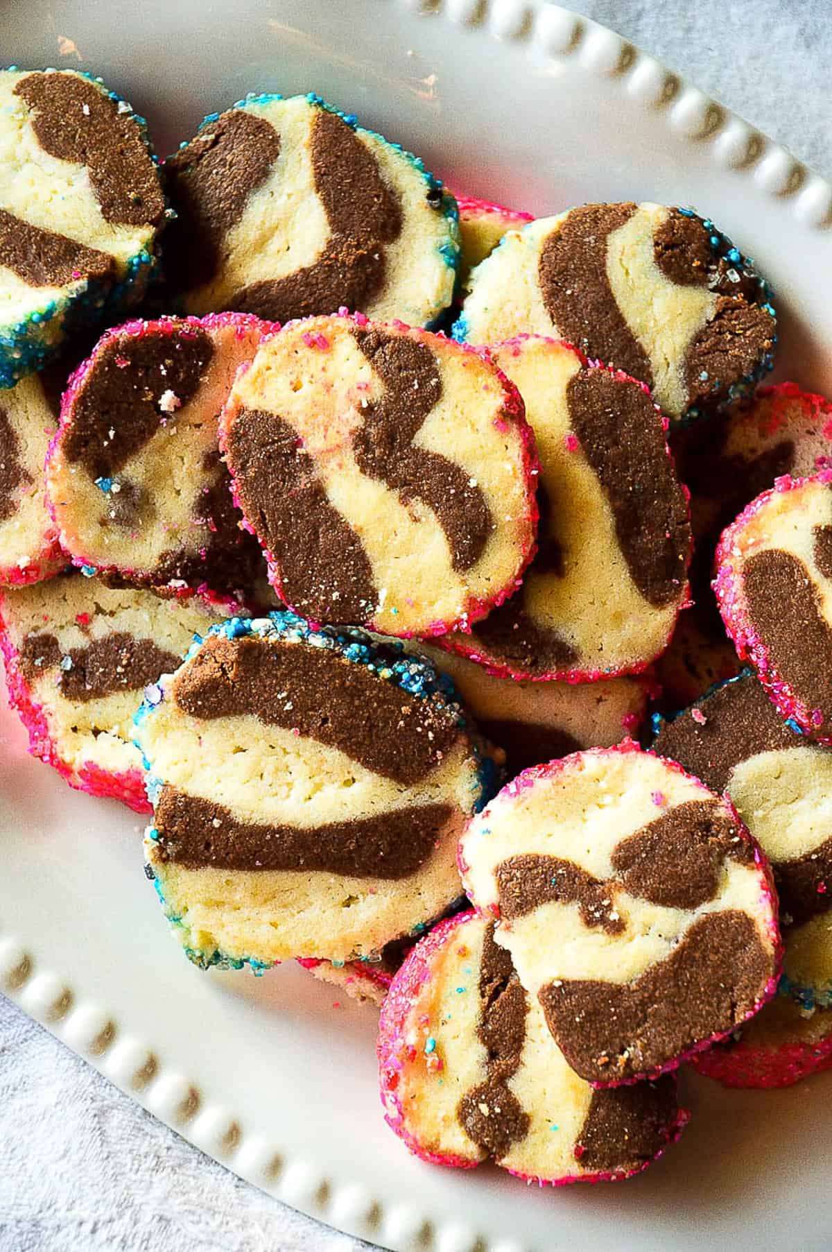 striped cookies on white plate