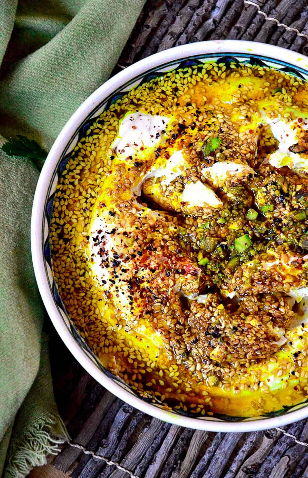 tahini  dip with sesame seeds and turmeric