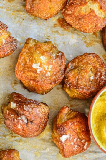 soft pretzel bites made with pizza dough